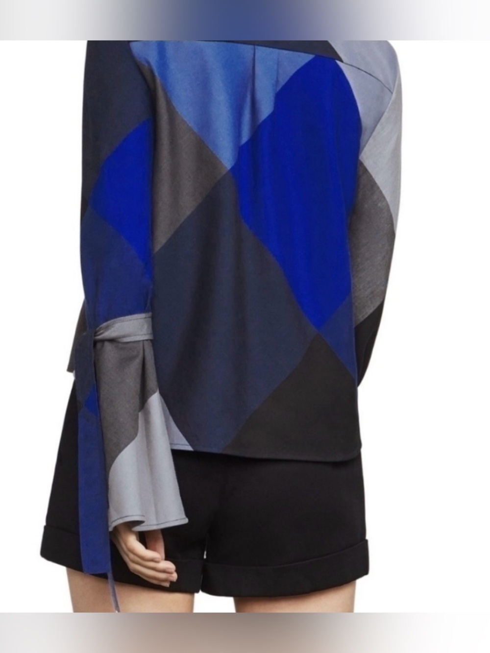BCBGMAXAZRIA Women's Long Sleeve Marissa Blue Black Button Up Top Size Large - Picture 3 of 8
